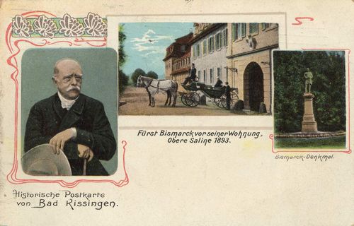 Bad Kissingen, Bayern: Frst Bismarck vor seiner Wohnung; Bismarckdenkmal