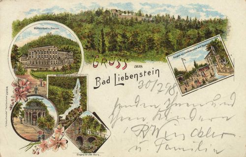 Bad Liebenstein, Thüringen: Müllers Hotel und Pension; Wasserfall im Drusental; Brunnentempel
