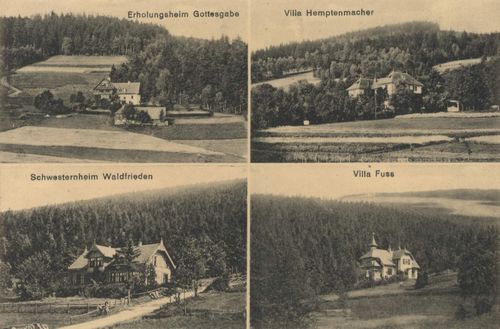 Bad Schwarzbach, Schlesien: Erholungsheim Gottesgabe; Villa Hemptenmacher; Schwesternheim Waldfrieden