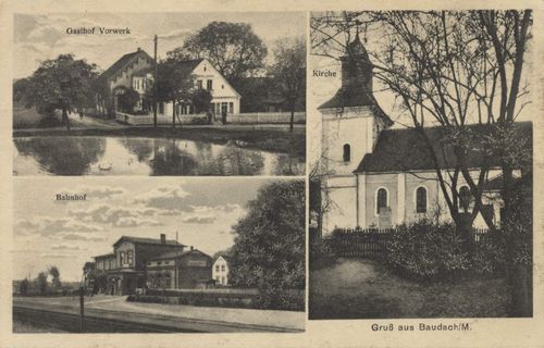 Baudach, Ostbrandenburg: Gasthof Vorwerk; Kirche; Bahnhof
