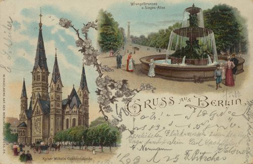 Berlin, Charlottenburg, Berlin: Wrangelbrunnen und Siegerallee; Kaiser-Wilhelm-Gedchtniskirche