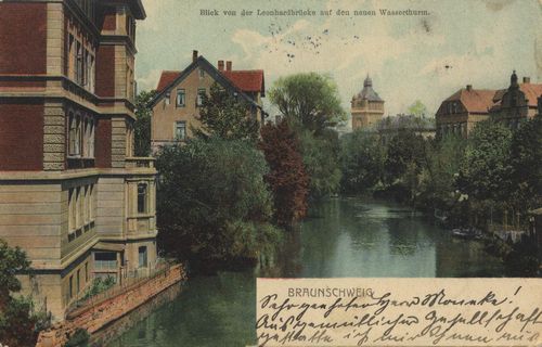 Braunschweig, Niedersachsen: Blick von der Leonhardbrcke auf den neuen Wasserturm