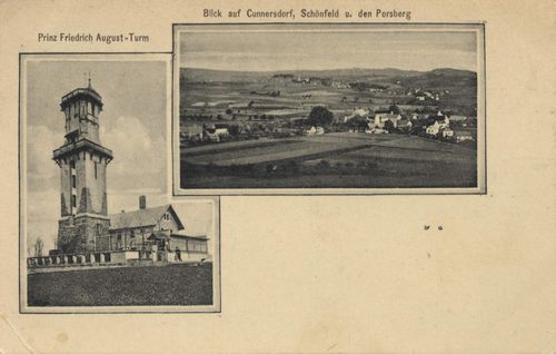 Cunnersdorf, Sachsen: Stadtansicht; Prinz-Friedrich-August-Turm