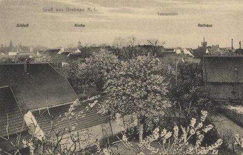 Drebkau, Brandenburg: Schloss; Kirche; Gesamtansicht