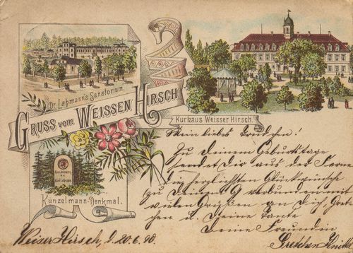 Dresden, Sachsen: Dr. Lahmanns Sanatorium; Knzelmanndenkmal; Kurhaus Weier Hirsch
