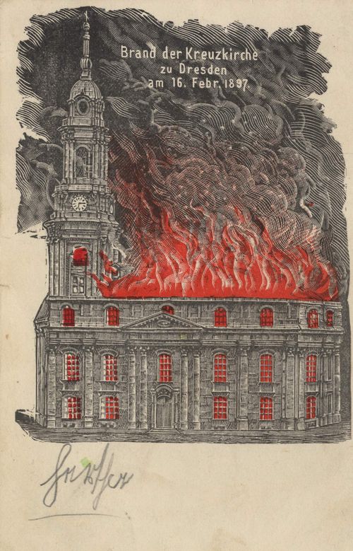 Dresden, Sachsen: Kreuzkirche, Brand 1897