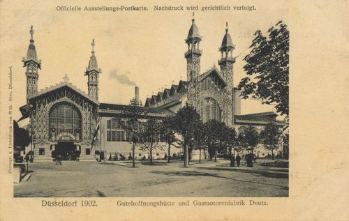 Dsseldorf, Nordrhein-Westfalen: Gewerbe- und Industrie-Ausstellung 1902, Gutehoffnungshtte und Gasmotorenfabrik Deutz