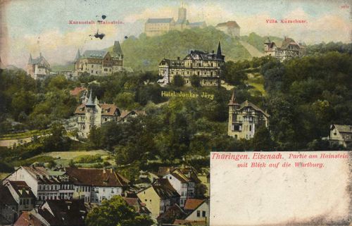 Eisenach (Thür.), Thüringen: Hainstein mit Blick auf die Wartburg; Kuranstalt Hainstein; Villa Kürschner