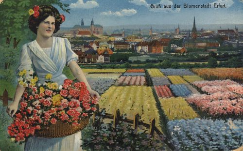 Erfurt, Thüringen: Stadtansicht mit Blumenpanorama