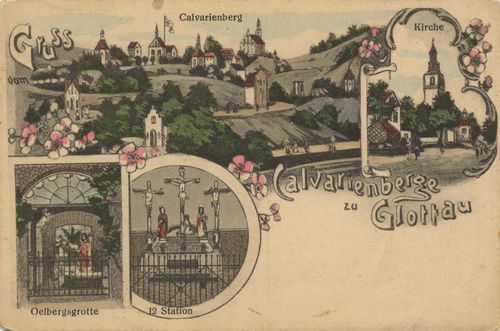 Glottau, Ostpreußen: Kalvarienberg; Kirche; Ölbergsgrotte