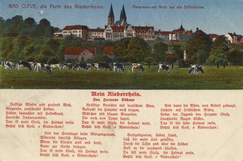 Kleve, Nordrhein-Westfalen: Stadtansicht mit Stiftskirche; Gedicht