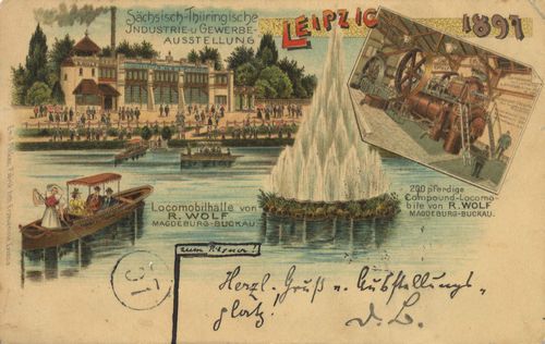 Leipzig, Sachsen: Industrie- und Gewerbe-Ausstellung 1897; Locomobilehalle; Compound-Locomobile