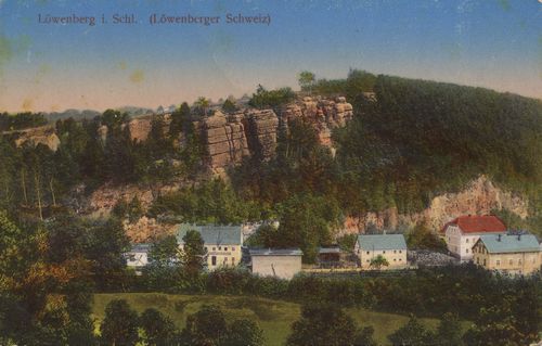 Lwenberg, Schlesien: Stadtansicht mit Felsen