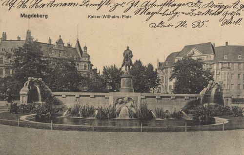 Magdeburg, Sachsen-Anhalt: Kaiser-Wilhelm-Platz mit Denkmal und neuem Brunnen [2]
