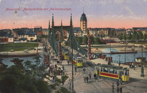 Mannheim, Baden-Wrttemberg: Neckarbrcke mit Neckarvorstadt