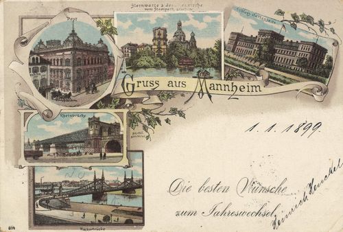Mannheim, Baden-Wrttemberg: Postamt; Sternwarte und Jesuitenkirche; Rheinbrcke