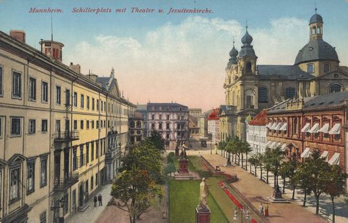 Mannheim, Baden-Wrttemberg: Schillerplatz mit Theater und Jesuitenkirche