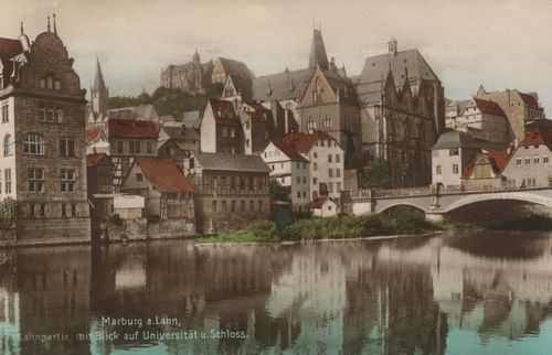 Marburg, Hessen: Lahnpartie mit Blick auf Universitt und Schloss
