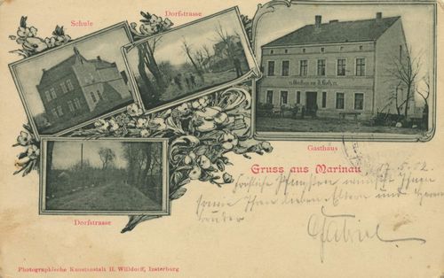 Marinau, Westpreuen: Schule; Dorfstrae; Gasthaus