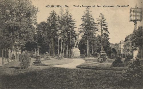 Mlhausen i. E., Elsass-Lothringen: Tivoli; Anlagen mit dem Monument Die Arbeit
