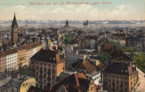 Mnchen, Bayern: Stadtansicht von der St. Matthuskirche gegen Sden