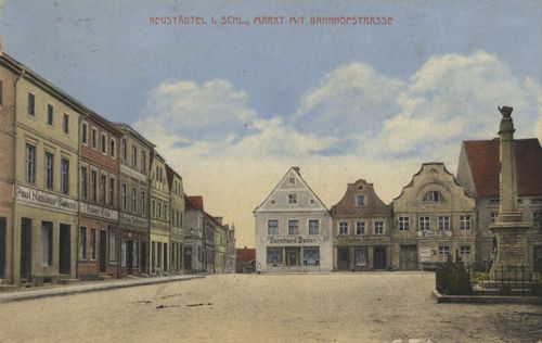 Neustdtel, Schlesien: Marktplatz mit Bahnhofstrae