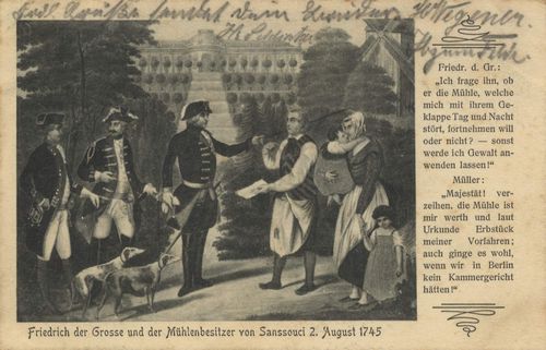 Potsdam, Brandenburg: Friedrich der Groe und der Mhlenbesitzer von Sanssouci am 2. August 1745