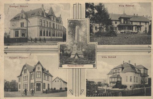 Rauscha, Schlesien: Ev. Schule; Villa Rhlich; Kaiserdenkmal