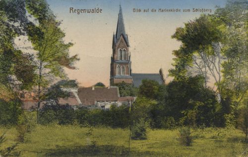 Regenwalde, Pommern: Marienkirche vom Schlossberg
