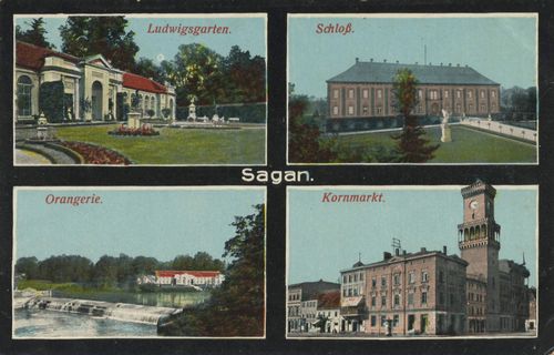 Sagan, Schlesien: Ludwigsgarten; Schloss; Orangerie