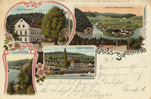 Scheergrund, Sachsen: Postamt und Bahnhof Klosterbuch; Gasthof und Konzertpark; Mailust und Klosterbuch