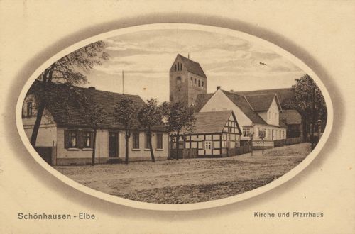 Schnhausen a. d. Elbe, Sachsen-Anhalt: Kirche und Pfarrhaus