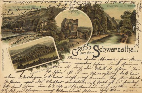 Schwarzburg, Thringen: Wasserfall mit Lsches Hall; Eberstein; Schwarzatal und Kirchfelsen