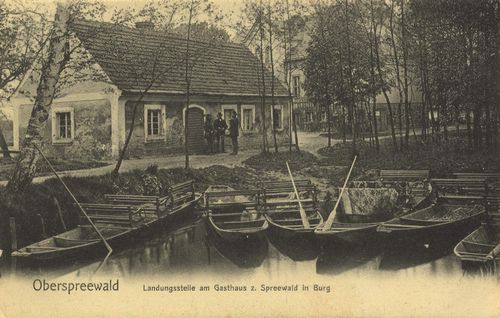 Spreewald (Gebiet), Brandenburg: Landungsstelle am Gasthaus zum Spreewald in Burg