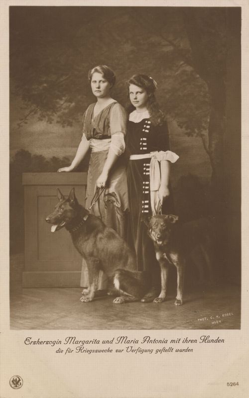 Erzherzogin Margerita und Maria Antonia mir ihren Hunden
