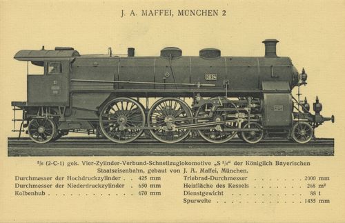 Vier-Zylinder-Verbund-Schnellzuglokomotive 'S 3/6', gebaut von J. A. Maffei