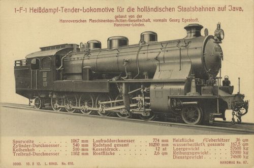 1-F-1 Heißdampf-Tender-Lokomotive für die holländischen Staatsbahnen auf Java