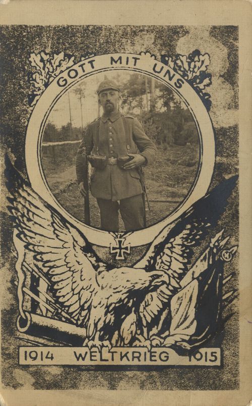 Photo-Einsatzbild (Soldatenporträt) in Ornamentrahmen