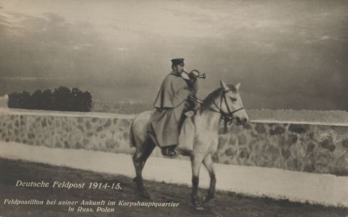 Feldpostillon bei seiner Ankunft im Korpshauptquartier in Russ. Polen