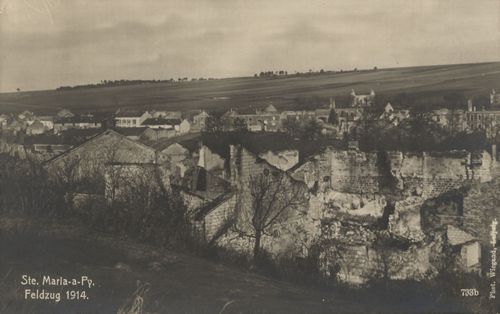 Feldzug 1914: Zerstrte Gebude in Ste. Maria-a-Py.