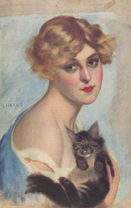 Blonde Frau mit schwarzer Katze