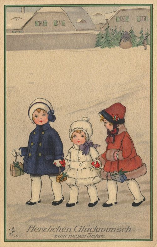 Mädchen mit Geschenken im Schnee