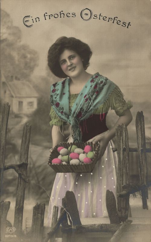 Frau mit bunten Eiern