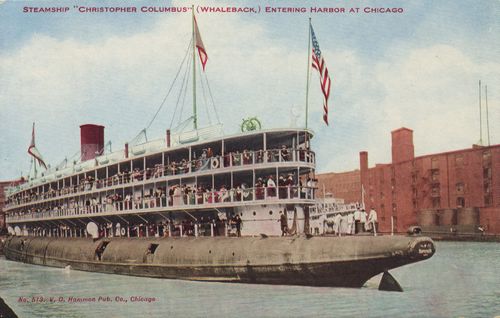 Dampfschiff 'Christopher Columbus' (Whaleback) bei der Einfahrt in den Hfen von Chicago