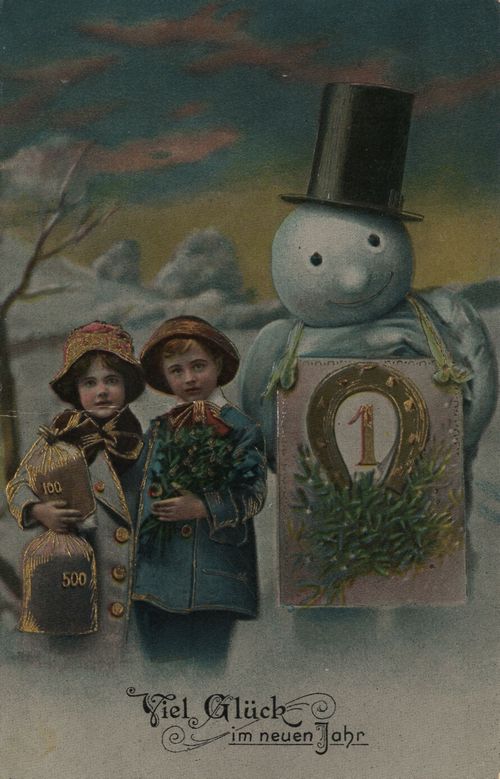 2 Kinder mit Schneemann