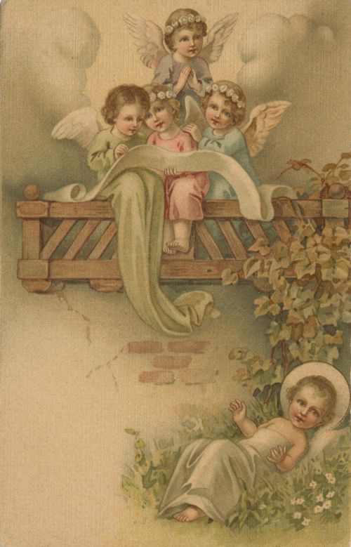 Engel mit Christkind im Garten