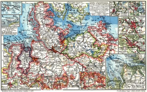 Nordwestdeutschland. I. (Karten) 1. Helgoland 2. Norderney 3. Oldenbg. 4. Lübeck 5. Schwerin 6. Hannover 7. Bremen 8. Wilhelmshav. 9. Prov. Sachsen