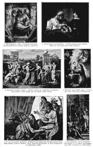Historienmalerei. I. 1. Michelangelo (ital.): Prophet Jeremias (Deckenbild in der Sixtin. Kapelle; ...