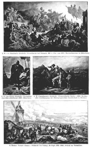 Historienmalerei. II. 1. W. von Kaulbach (deutsch): Seeschlacht bei Salamis, 480 v. Chr. (um 1870; ...