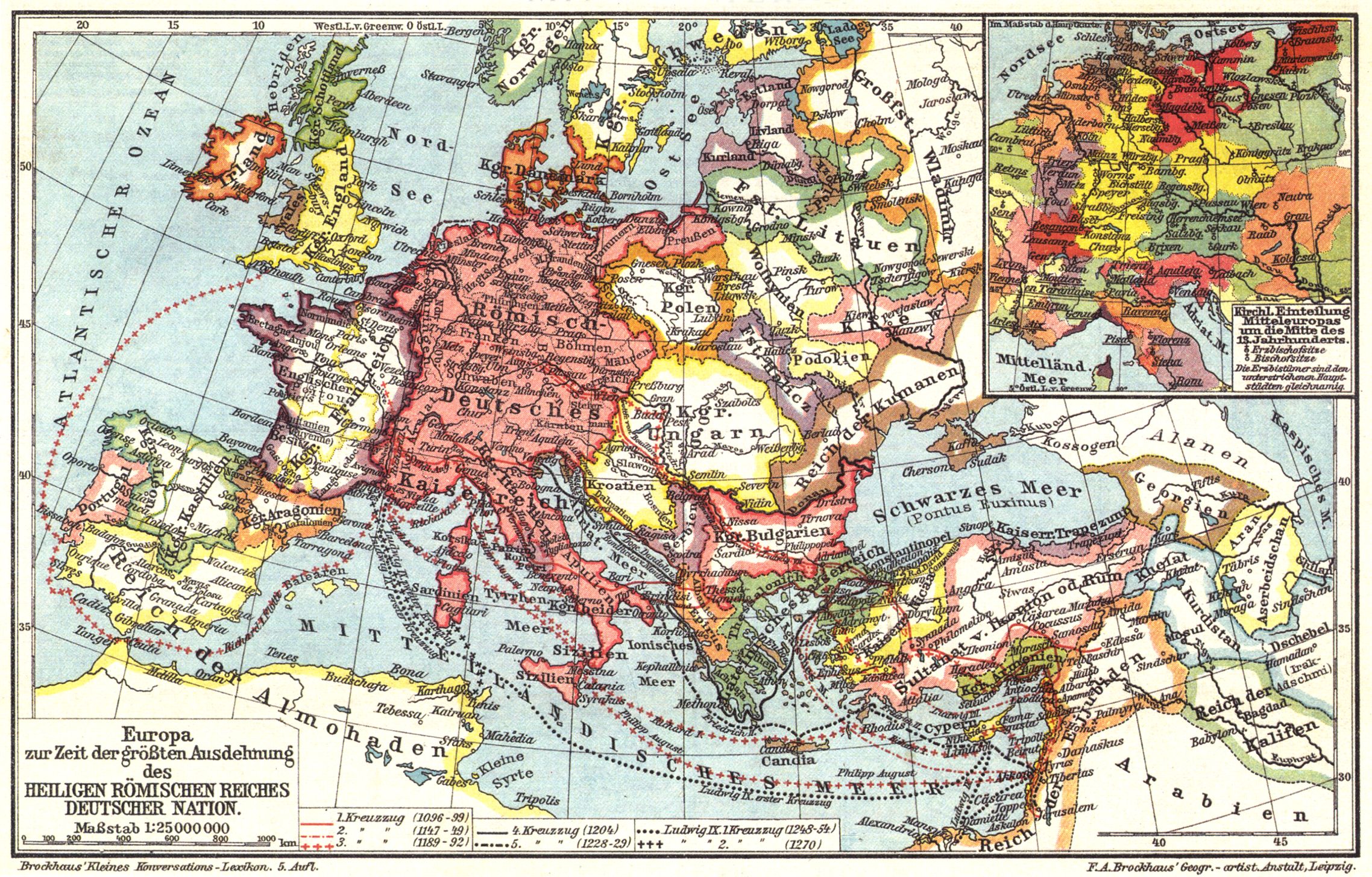 Mittelalter. I. (Karten) Europa zur Zeit der größten Ausdehnung des